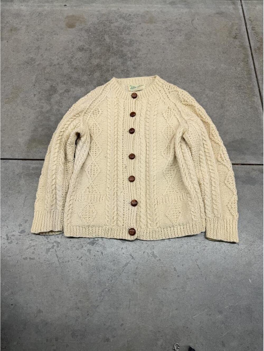 vintage an elfin hand knit pure new wool knit cardigan sweater size large WOMENS